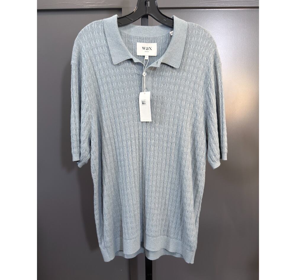 Wax London Naples Polo Grey Blue XL Cashmere Blend $170 MSRP NWT